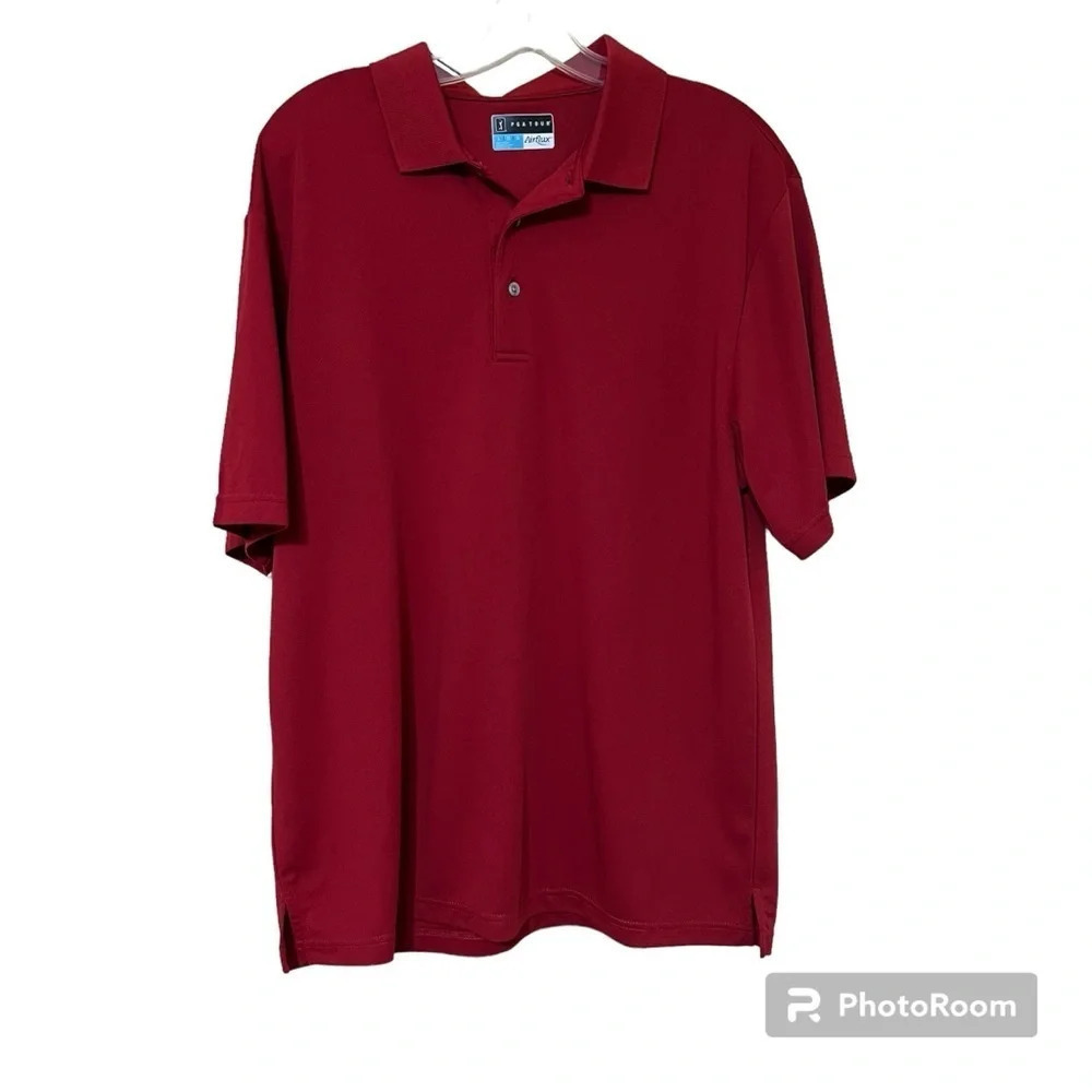 PGA Tour Red Golf Polo Short Sleeve Shirt 100% Polyester Size Men’s Large